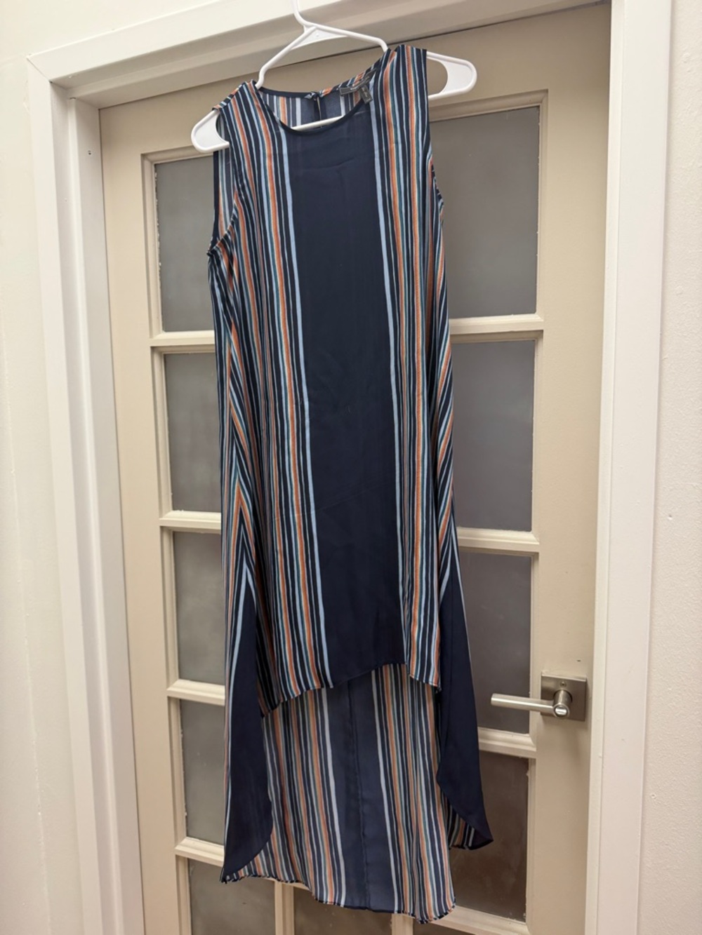 BCBGMaxAzria Navy Multistripe High-Low Sleeveless Dress